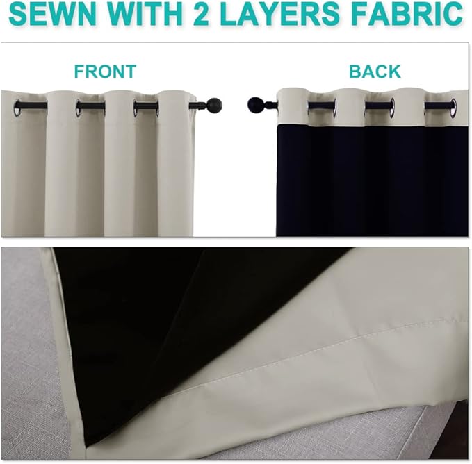 NICETOWN Natural 100% Blackout Curtains 45 inches Long, 2 Thick Layers - Image 5