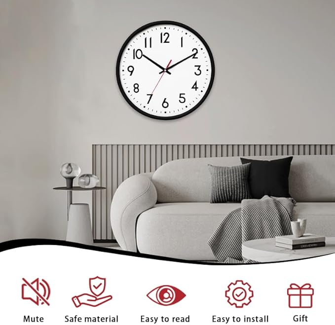 HZDHCLH Wall Clock Black, Silent Wall Clocks Battery Operated 12 Inch Modern - Image 2