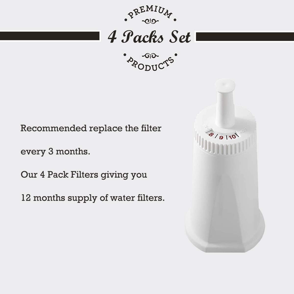 4 Pack Replacement Water Filter Compatible with Breville Sage Claro Swiss For Oracle Barista Bambino Espresso Coffee Machine Part #BES008WHT0NUC1
