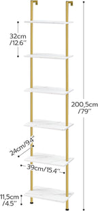 HOOBRO DIY Ladder Shelf, 6-Tier Wooden Wall Mounted Bookshelf, Narrow Gold - Image 3