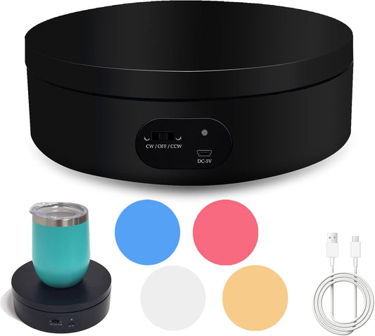 YVV Motorized Rotating Display Stand, Cup Display Turner Stand, Electric Rotating Base for Glitter Tumblers, 360 Automatic Mute Rotating Turntable with 4 Colors Backgrounds for Epoxy Cup Display