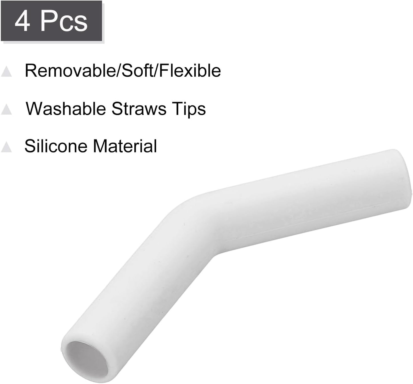 uxcell 4Pcs Silicone Straw Tips, Silicone Straw Elbows Tip, Soft Reusable Metal Straw Covers Fit for 10mm/0.39" OD Stainless Steel Straws, White
