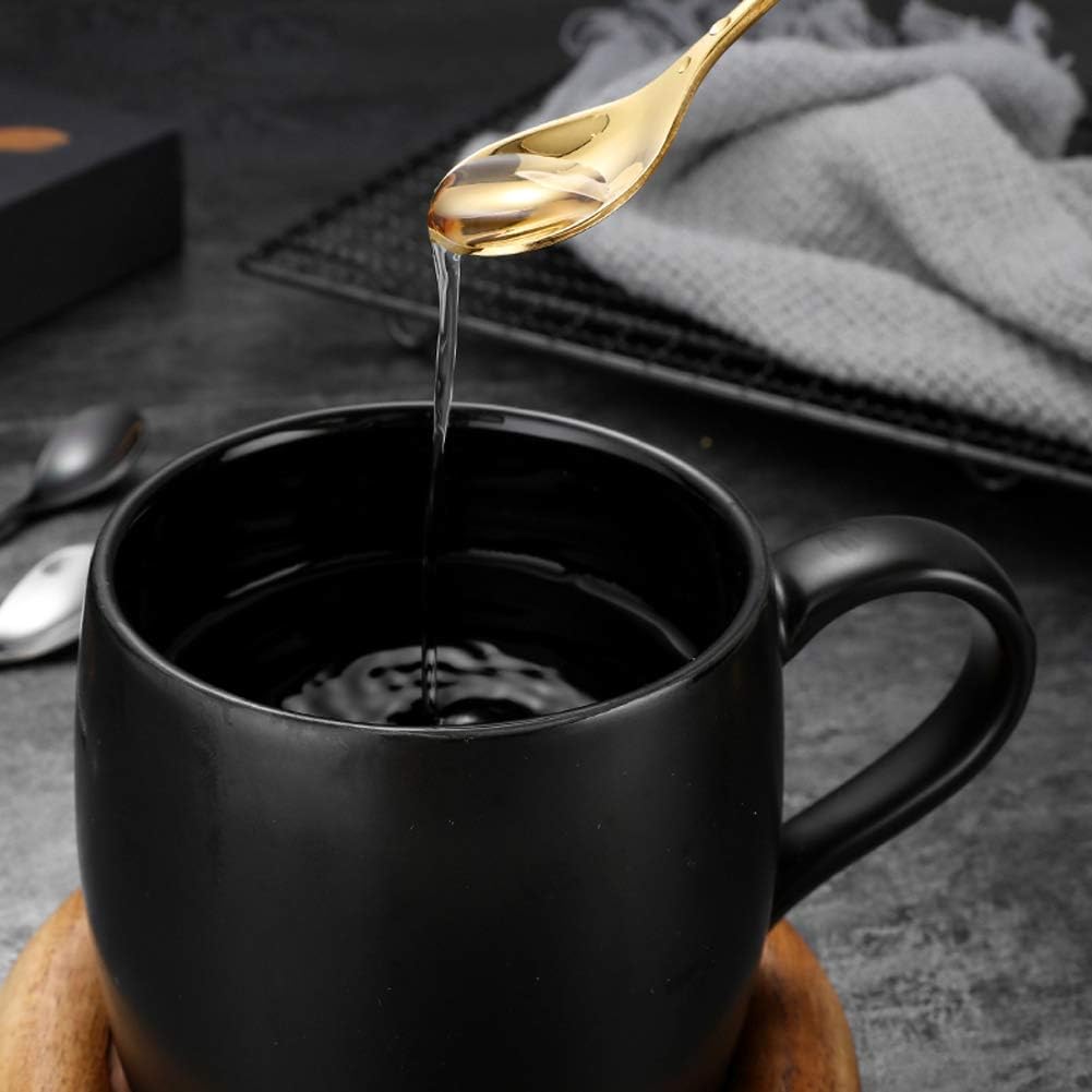 AnSaw 8-Pack Elegant Gold Leaf 4.7" Espresso Spoons - Stainless Steel, Perfect for Coffee, Demitasse, Dessert & Tea, Mini Size for Small Servings