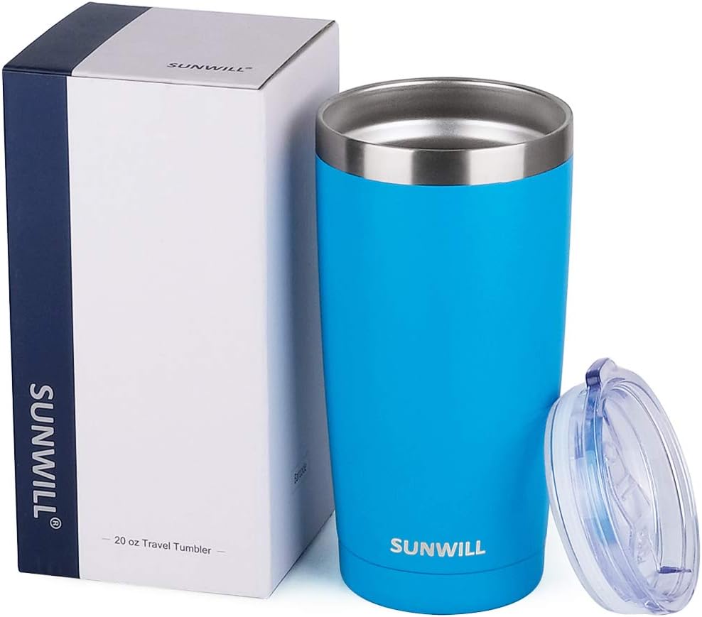 SUNWILL Travel Coffee Tumbler 20 oz, Insulated Mug with Lid, Stainless Steel Cup for Outdoor, Powder Coated Royal Blue