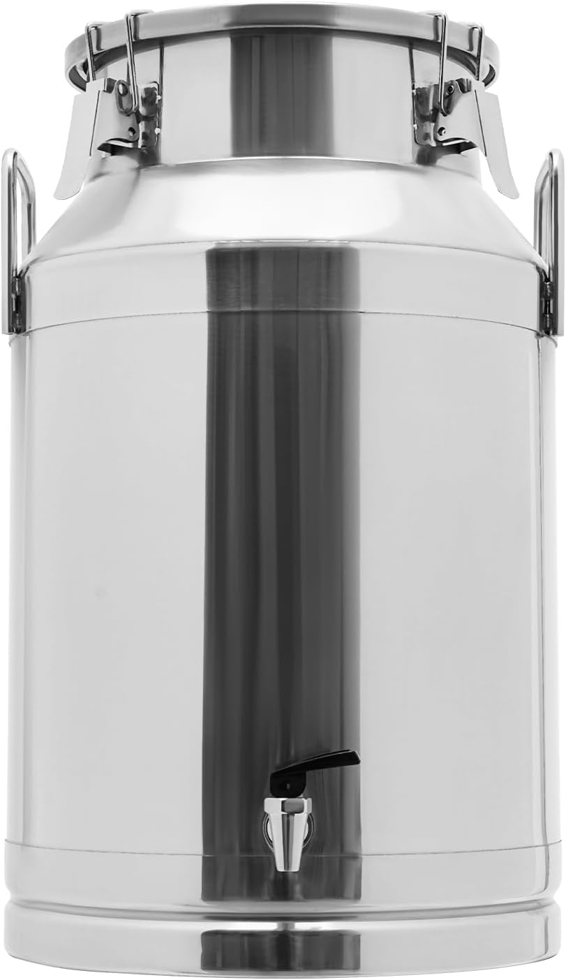 Milk Can with a Faucet,Large Liquid Container Storage,Stainless Steel Milk Bucket With Sealing Lid and Carry Handle,for Wine, Oil Storage Transport (40L/10.6 Gal,w/Faucet)