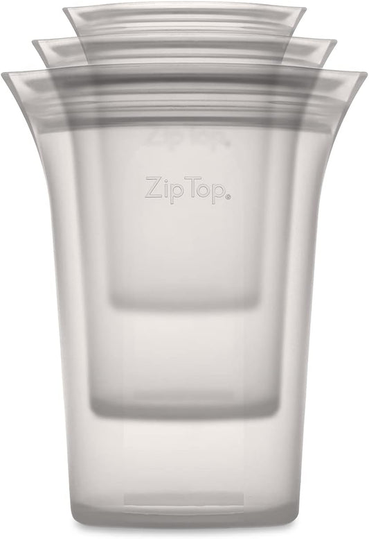 Zip Top Reusable Food Storage Bags | 3 Cup Set [Gray] | Silicone Meal Prep Container | Microwave, Dishwasher and Freezer Safe | Made in the USA