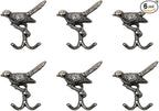 6 pcs Antique Silver Bird Decorative Wall Hooks by DIYDecorHub