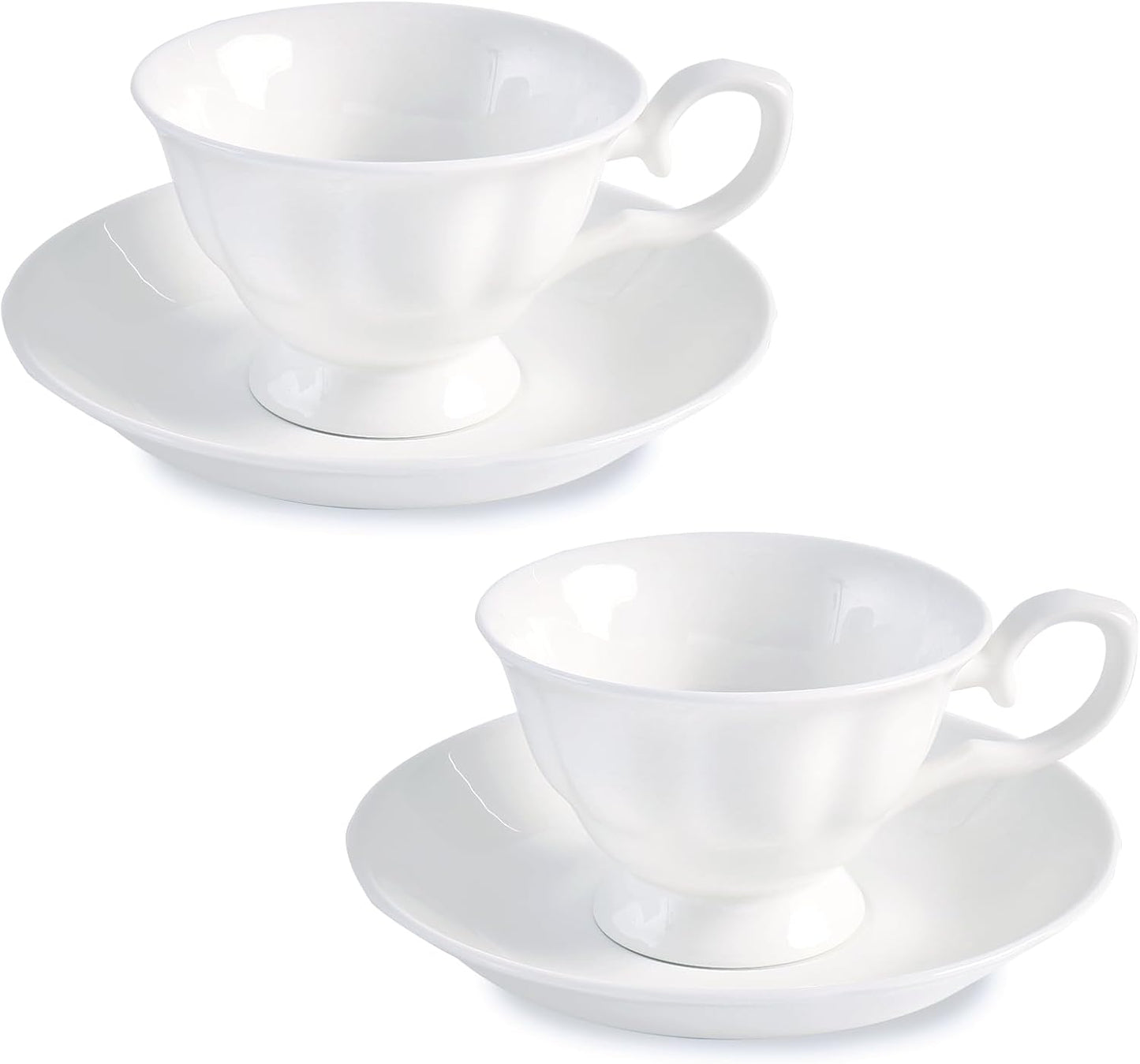 Fine Bone China Coffee Cups with Saucers, Set of 2 Vintage British Royal Style Ceramic Tea Cups, 4 Oz Small Tea Cup and Saucer Set for Afternoon Tea or Gift