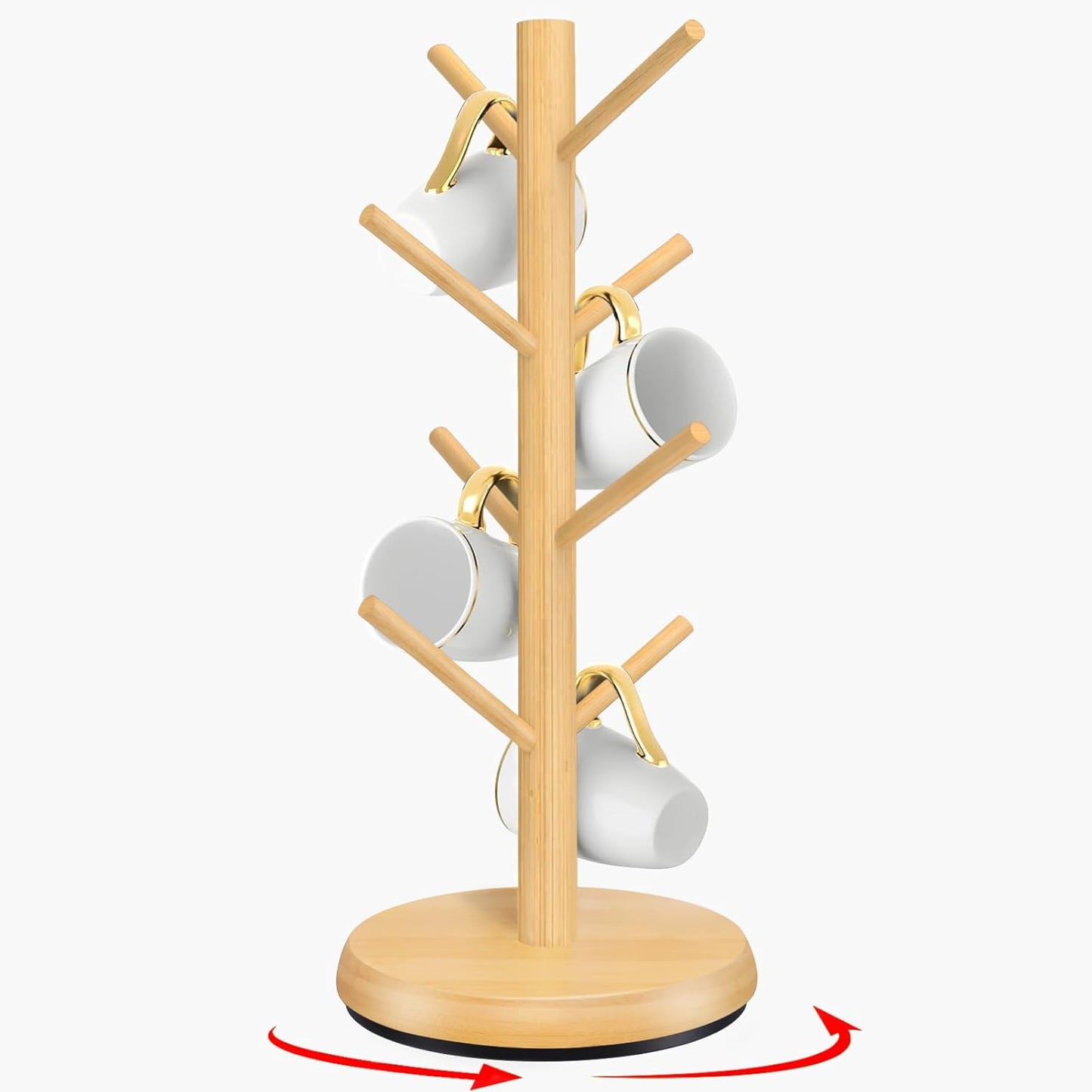Mug Holder Tree,New Upgraded 360° Rotated 8 Hooks Coffee Cup Holder for Counter,Wood Coffee Mug Rack Standing for Coffe e Bar Accessories and Kitchen Home Organizer(Natural)