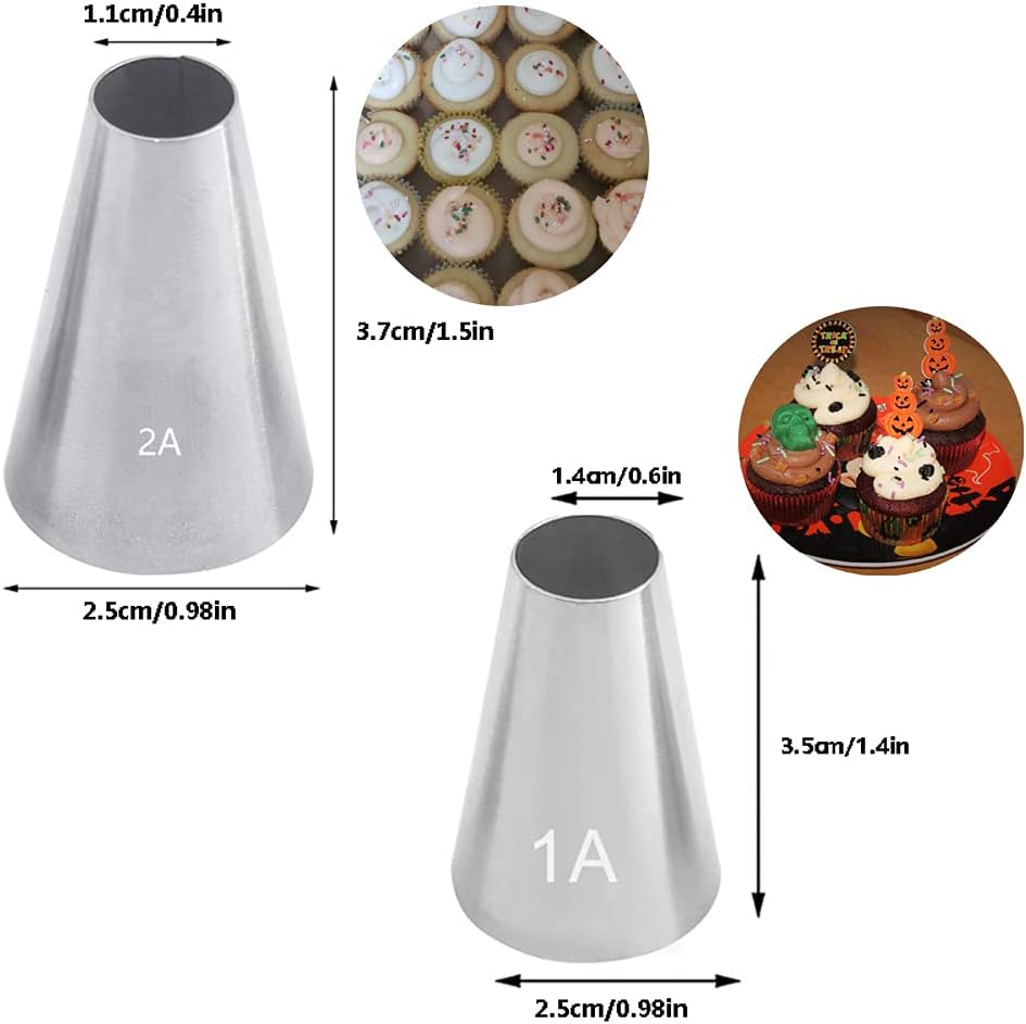 Large Piping Tips Set for Cake Cupcake Decorating,Stainless Steel Icing Piping Nozzles,5 Decorating Tips Pastry Tips Frosting Tips for Cream Rose Flower Meringue Cookie Decoration,#1A 1M 2A 2D 4B