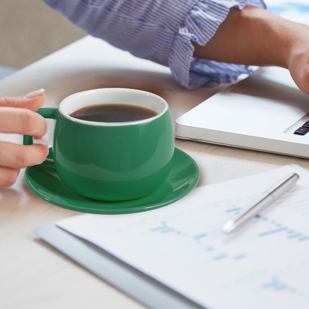 Porcelain Coffee Cup with Saucer 270ml/9oz, Minimalist Design, Perfect for Latte, Cappuccino, and Tea, Cyan