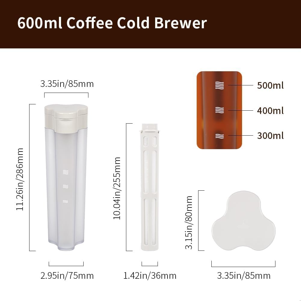 watchget 600ml/20oz Portable Cold Brew Coffee Maker with 300-Mesh Fine Filter & Airtight Seal, Leak-Proof Geometric Petal Design for Home Use, Iced Tea and Coffee Brewer Space Saving Pitcher
