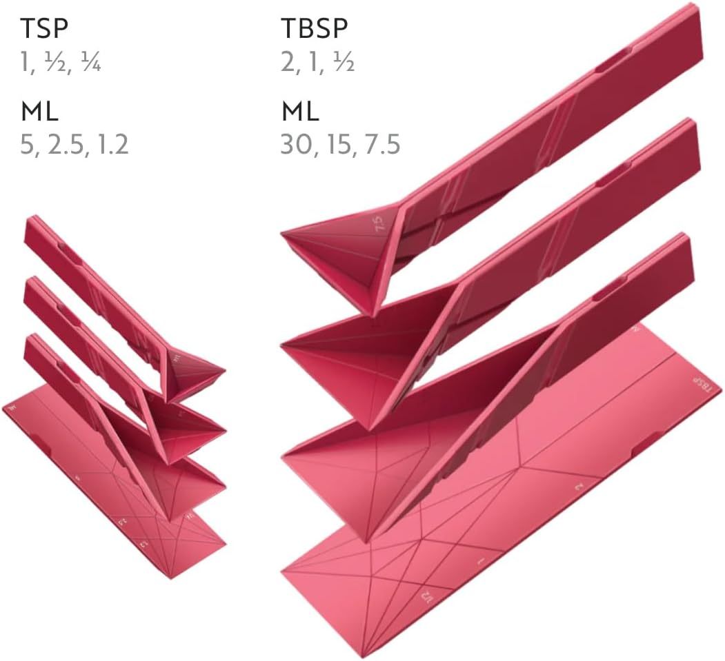 POLYGONS FLAT 3-IN-1 FOLDING MEASURING SPOONS | 2 Spoons with 6 Different Sizes (Green)