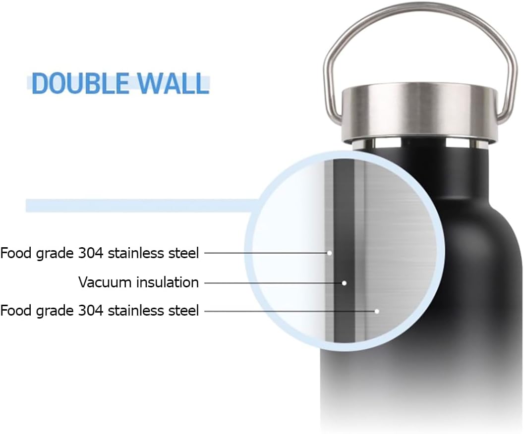 Mother of Pearl Design Stainless Steel Water Bottle 17 oz Leakproof Screw Cap Metal Handle Lid Wide Mouth Double Wall Vacuum Insulated Travel Sport Water Flask Thermo Mug (Crane Pine White)