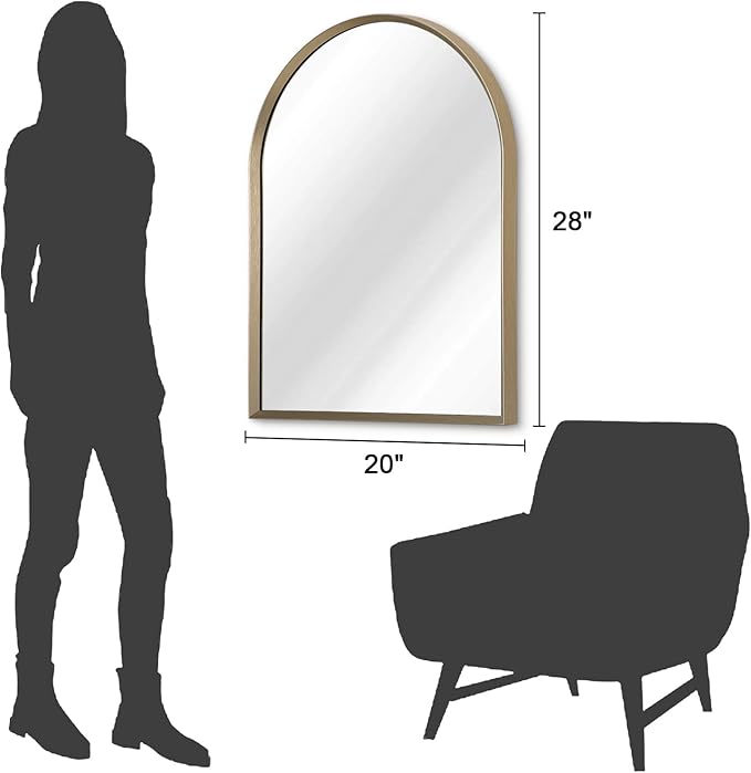 Bathroom Arched Wall Mirror Brushed Metal Vanity Wall Mounted Mirror - Image 7