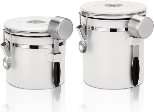 ShanSon Coffee Canister Airtight Stainless Steel Container,Home Kitchen Food Storage Organizers for Beans,Tea,Sugar,cookie,Flour,Cereal,11OZ+16OZ,White