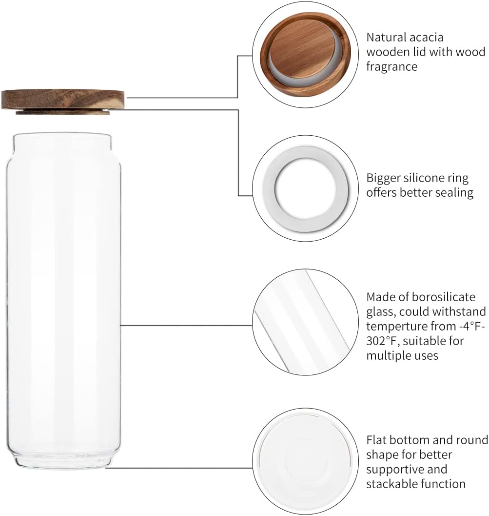 Glass Storage Containers Set, High Borosilicate Glass Jars with Wooden Lids Kitchen Food Canisters s for Coffee Beans/Sugar/Noodles/Nuts/Cookies/Pasta