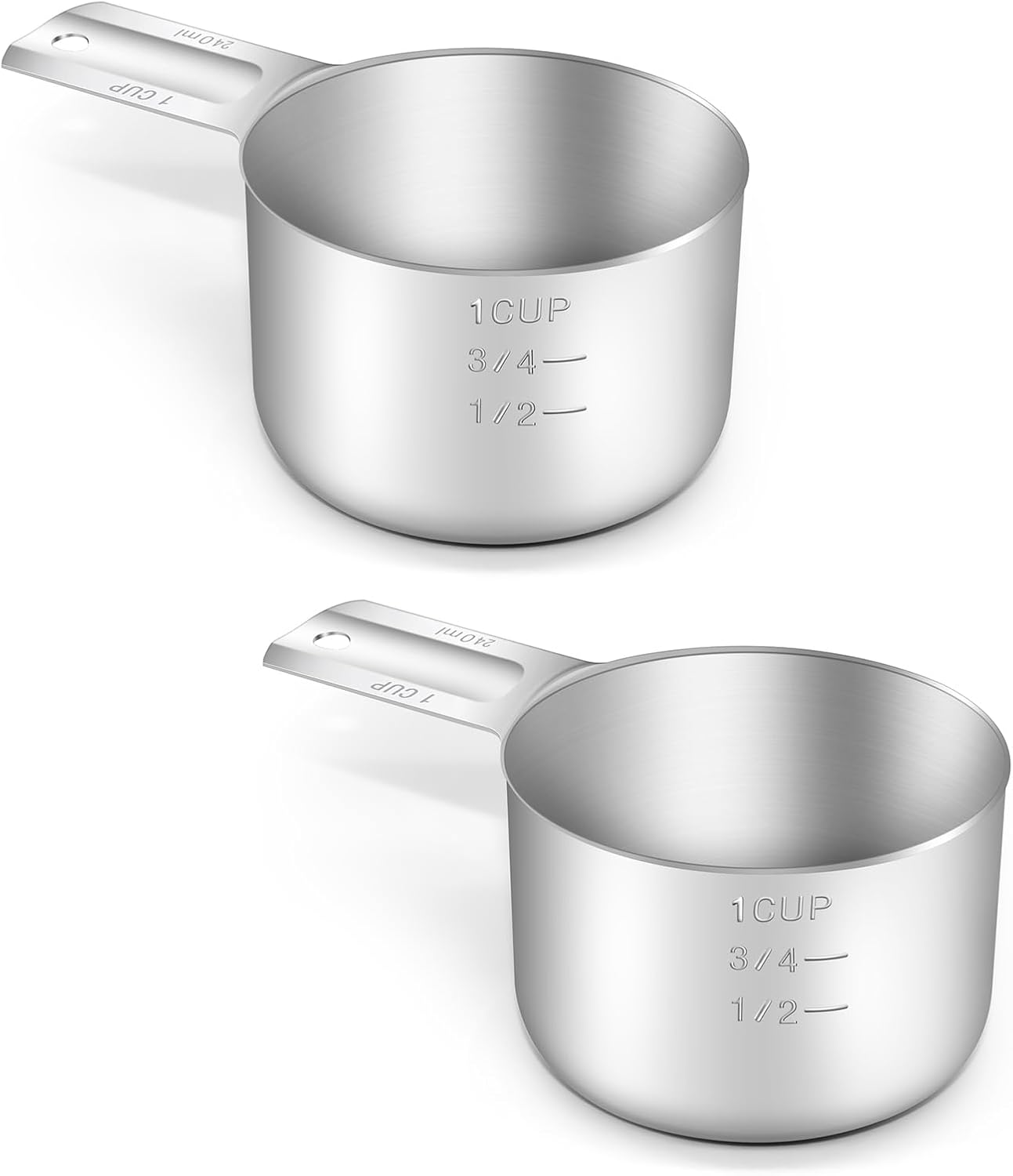 2PCS 1Cup (240ml, 8oz) Single Measuring Cup, Stainless Steel Measure Scoop, Metric and US Measurement, Dishwasher Safe