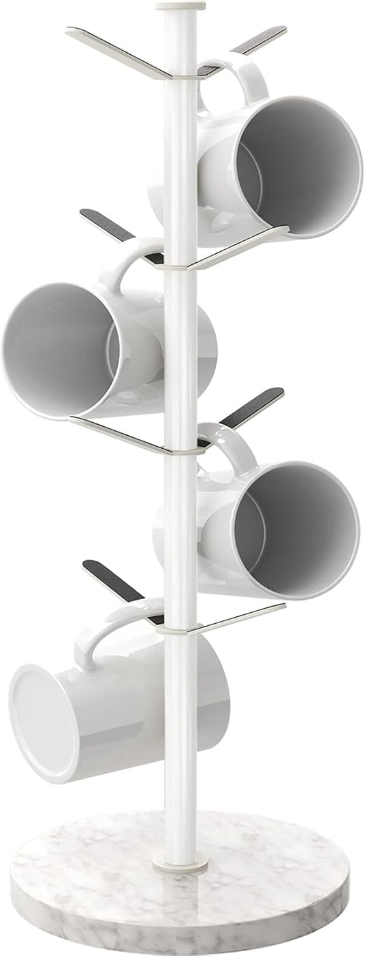 Mug Holder Tree with Marble Base, 8 Hooks White Coffee Cups Holder Stand, New Upgrad Stable Removable Mug Rack for Kitchen Cafe