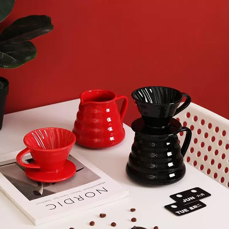 Pour Over Coffee Maker, Single Cup Coffee Dripper, Manual Porcelain Slow Brewing Accessories for Travel, Camping, Office, Home, Cafe, Coffee Gifts (Red, Large,2-4Cups)