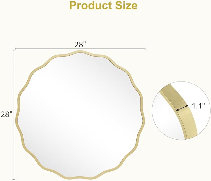 WallBeyond Round Wavy Mirror for Wall Decorative 28 inch, Modern Round Mirror - Image 6