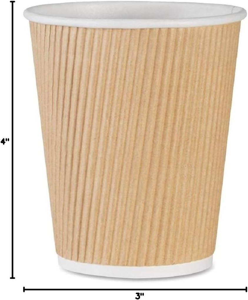 NYHI 150 8 oz Ripple Kraft Paper Cups Brown Hot Cold 3 Layer Rippled Small Insulated Disposable Coffee Cups for Cappuccino Hot Cocoa or Iced Drinks