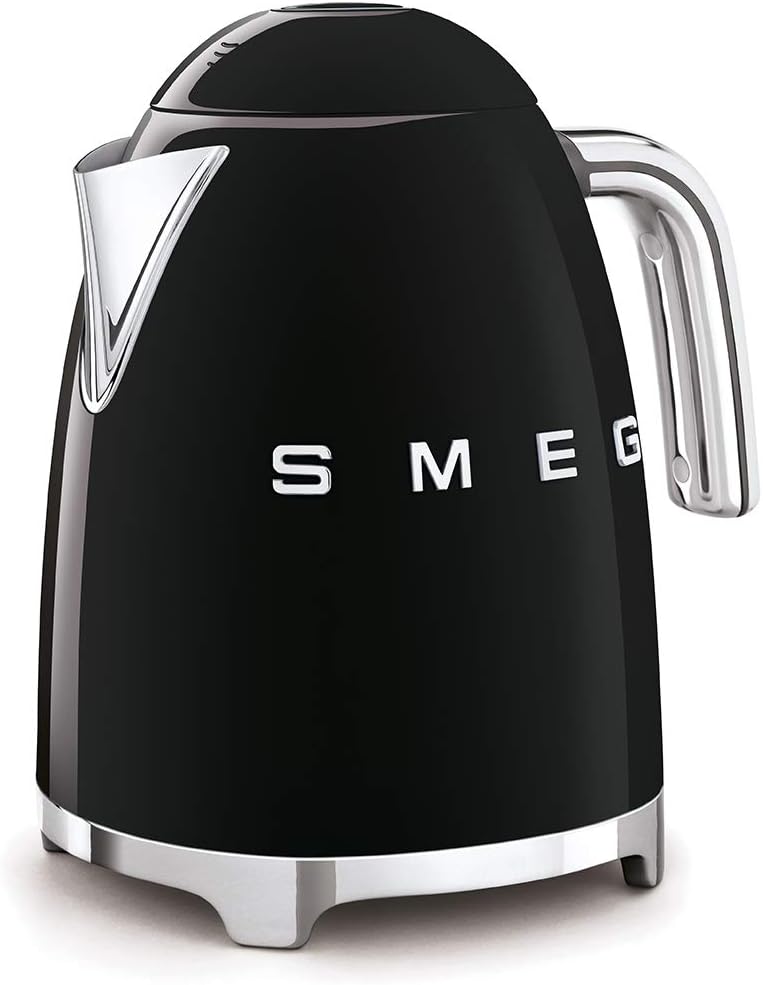 SMEG 50's Retro Style Electric Water Kettle with Automatic Shutoff, Removable Base, and Water Indicator, KLF03BLUS, Black