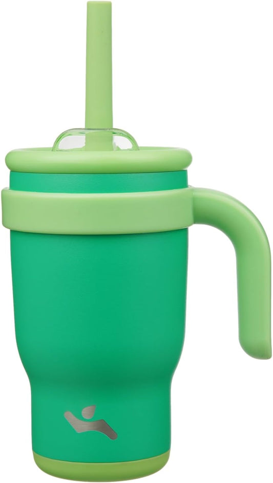 14 oz Tumbler with Side Handle, Insulated Water Bottle with Straw and 2 in 1 Lid, Stainless Steel Cup Travel Coffee Mug for Sports Office Gym,Olive Green