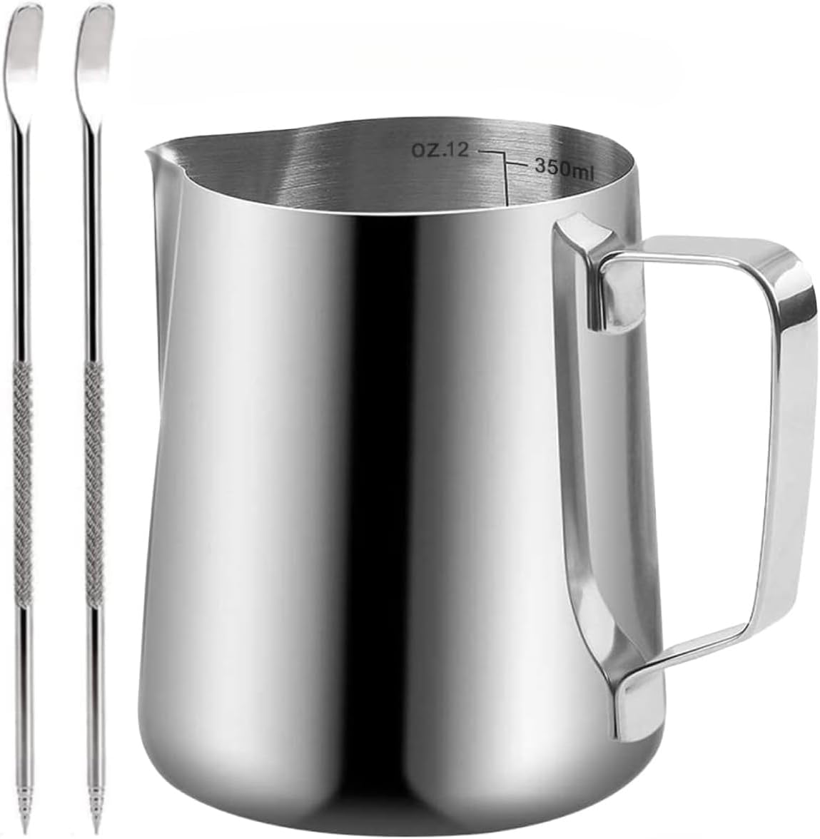 Milk Frothing Pitcher, 350ml/600ml (12oz/20oz) Milk Frother Cup Stainless Steel Jug Steaming Pitcher, Milk Coffee Cappuccino Latte Art Barista Steam Pitchers Milk Jug Cup with 2Pcs Decorating Pen