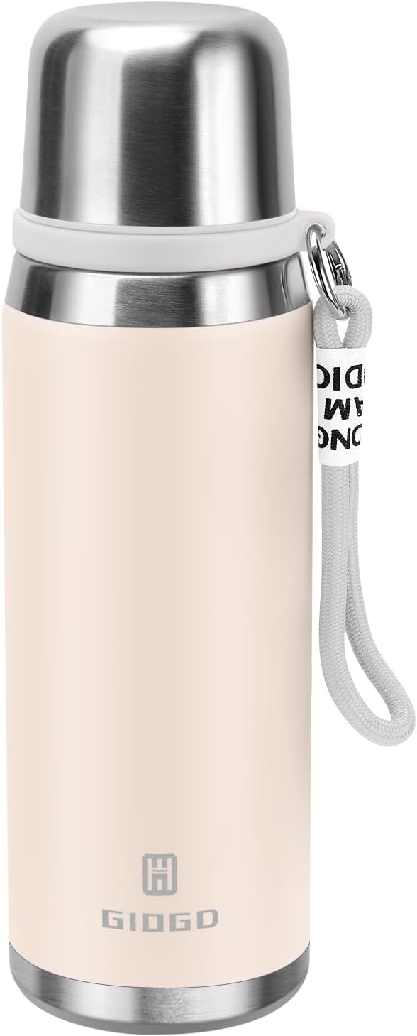 Stainless Steel thermo Bottles with cup 700ml/23.7oz Vacuum Insulated Bottle for hot and cold coffee drink water thermo flask with cup.(Gradient White,700ml)