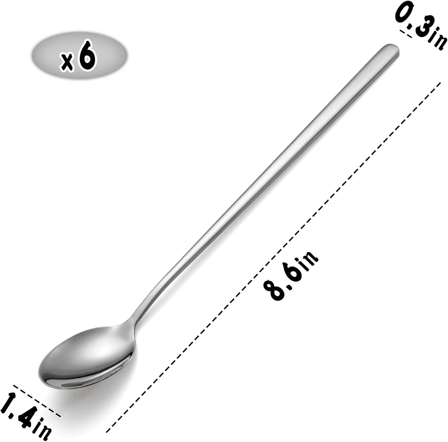 Ice Tea Spoon Set of 6 Stainless Steel Coffee Stirrers Spoons Cocktail Stir Sticks Spoons with Long Handle for Bar Coffee Cocktail
