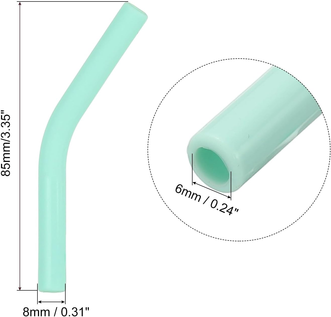 uxcell 6Pcs Silicone Straw Tips, Silicone Straw Elbows Tip, Soft Reusable Metal Straw Covers Fit for 6mm/0.24" OD Stainless Steel Straws, Mint Green