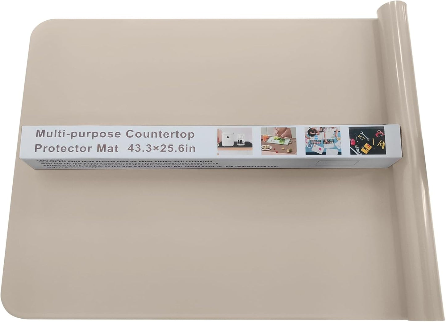 KVK 43.3×25.6in Silicone Mats for Kitchen Counter - Extra Large Silicone Mat Heat Resistant - Glossy Bottom Non Slip - Universal Painting Craft Resin Mat Table Countertop Protector, Camel