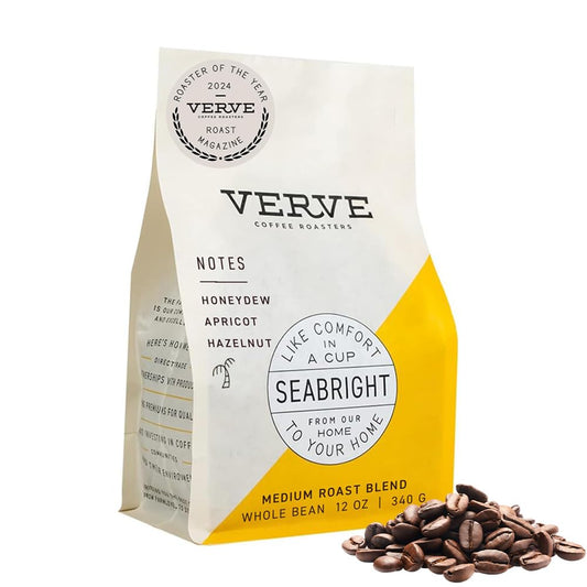 Verve Coffee Roasters Whole Bean Coffee Seabright House Blend | Medium Roast, Brewed or French Press, Direct Trade, Resealable Pouch | Enjoy Hot or Cold Brew | 12oz Bag