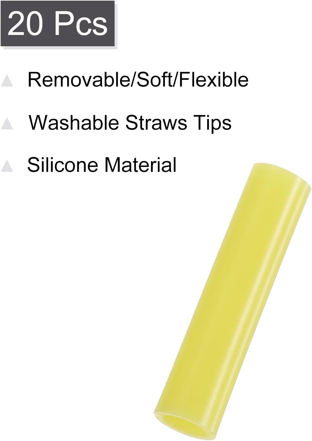 uxcell 20Pcs Silicone Straw Tips, Metal Straw Covers, Soft Reusable Straws Tips Fit for 6mm/0.24" OD Stainless Steel Straws (Yellow)