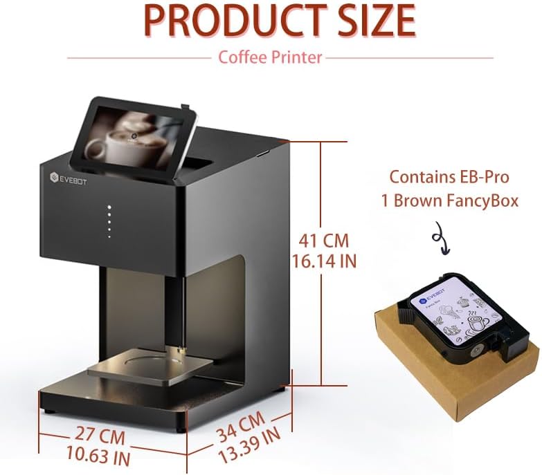 Coffee Latte Art Machine EB-Pro Customized Photo, Text, LOGO Printing Cake Desserts DIY Personalized Decoration for Cafes Bars Museums, Brown FancyBox - Black