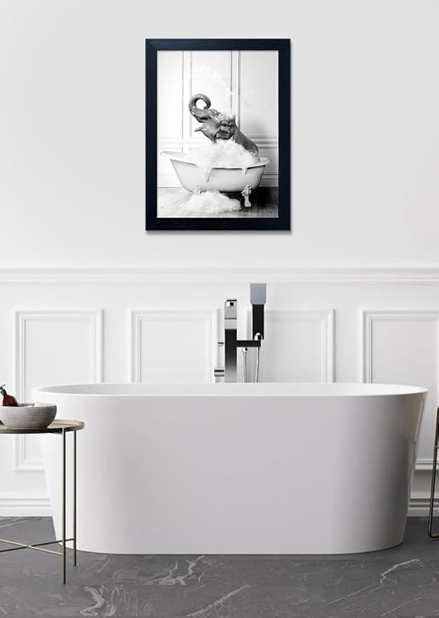 Framed Bathroom Wall Decor Elephant in Bathtub Pictures Wall Art Black and - Image 6