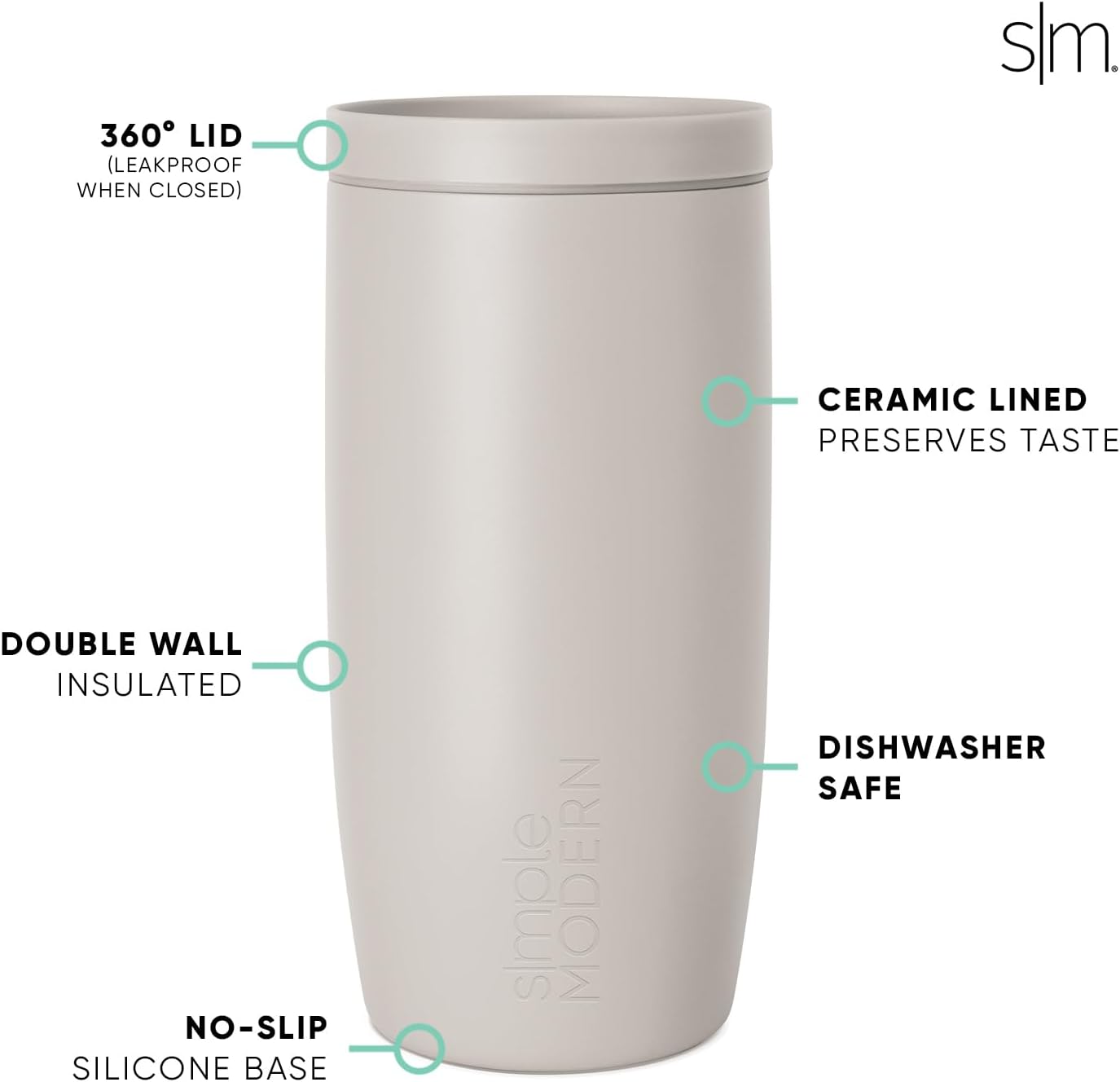 Simple Modern Voyager Signature | 16oz Travel Coffee Mug Tumbler with 360° Lid | Gifts for Women Men | Ceramic-Lined Insulated Stainless Steel Cold Brew Iced Coffee Cup | Ice Melt