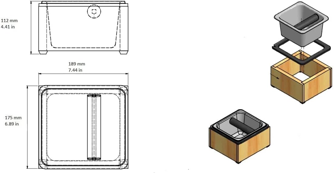 Rattleware Stainless Steel Knock Box with Maple Holder – Heavy-Duty Espresso Knock Bin, Perfect Coffee Bar Accessories, Durable Barista Accessory, Easy to Clean Grounds Container