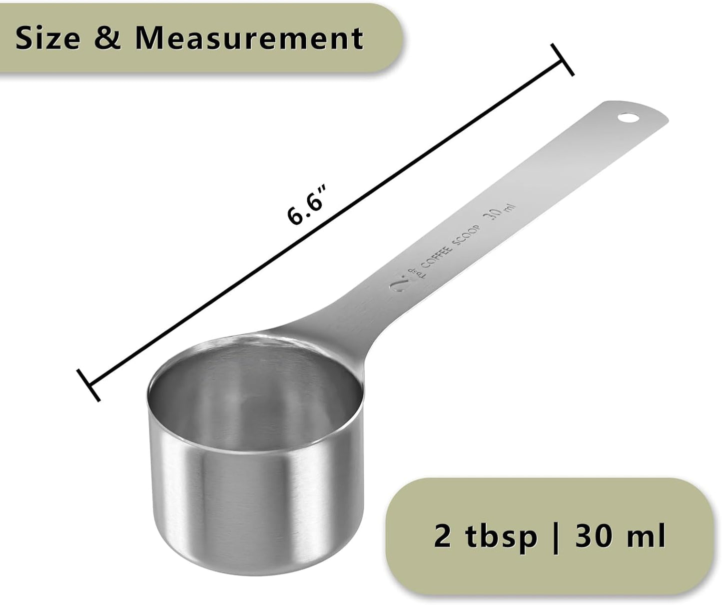1PCS 2 Tablespoon(2tbsp, 30ml, 1/8cup) Coffee Scoop, Long Handle Measuring Spoon, Stainless Steel Scooper