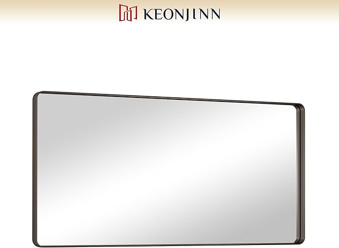 Keonjinn Black Bathroom Mirror for Over Sink, 48 x 24 Inch Large Rounded - Image 9