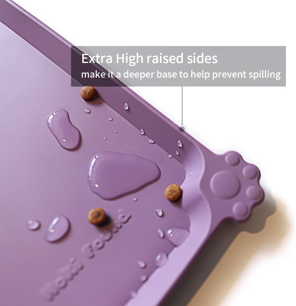 Hoki Found L Silicone Pet Food Mats Tray with Higher Lips- Non Slip Dog Cat Bowl Mats Placemat - Pet Feeding Mat - Waterproof Dog Cat Food Mats -Pet Water Mats for Carpet -Amethyst