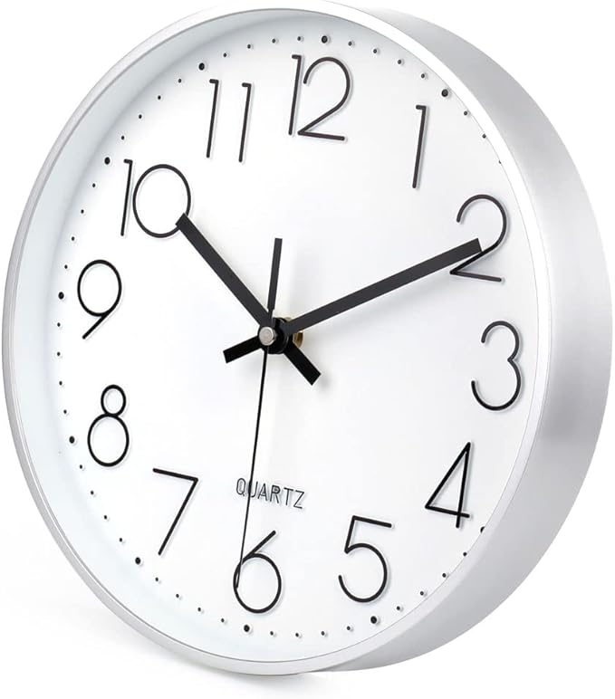 jomparis 10 Inch Silver Wall Clock Battery Operated Silent & Non-Ticking Wall - Image 3