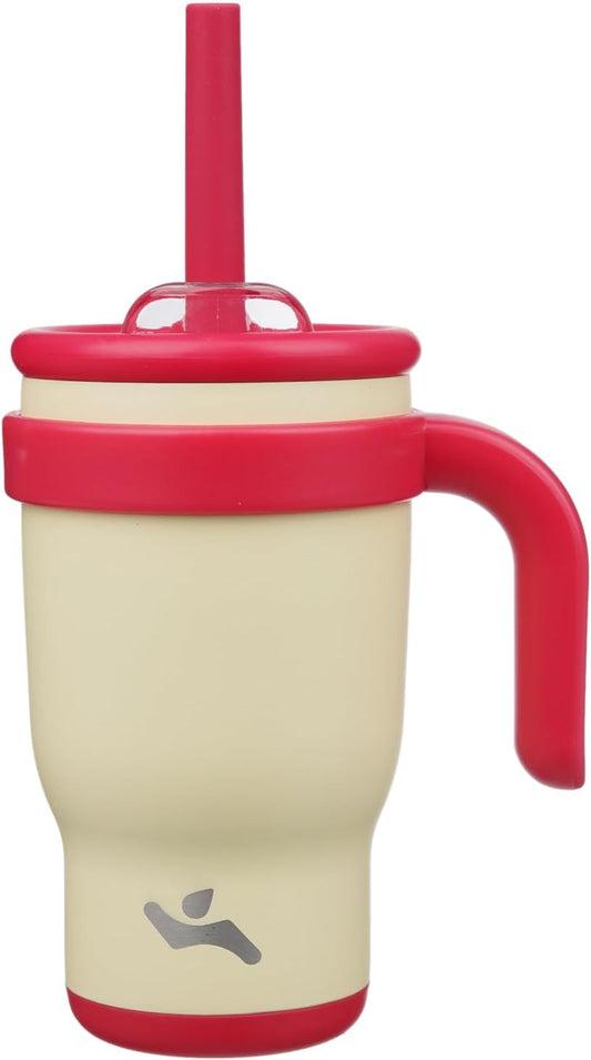 14 oz Tumbler with Side Handle, Insulated Water Bottle with Straw and 2 in 1 Lid, Stainless Steel Cup Travel Coffee Mug for Sports Office Gym,Cream