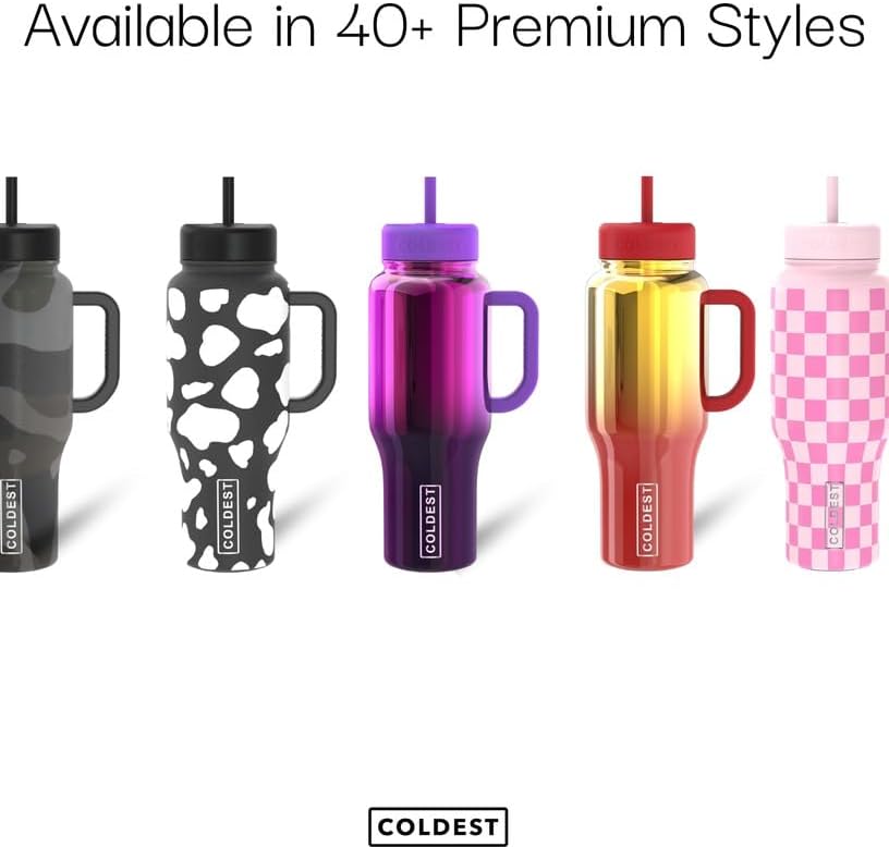 Coldest 40 oz Tumbler with Handle and Straw, 100% Leak Proof Insulated Tumbler with Lid and Straw (3 Lids), Stainless Steel Tumblers for Women & Men, Cup Holder Friendly, 46 oz (Camouflage Flag)