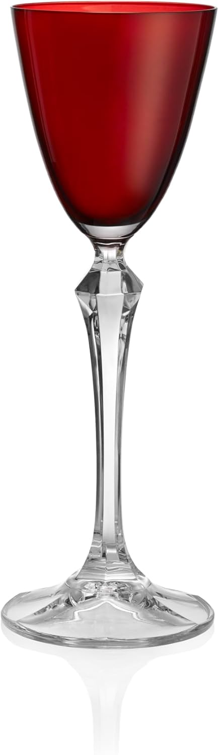 Barski Cordial Glass - Liquor Glass - Set of 4 - Assorted Colored Top - Clear Stem - Cordial Glasses - Sherry Glasses - Shot Glasses - 3 oz. - Made in Europe