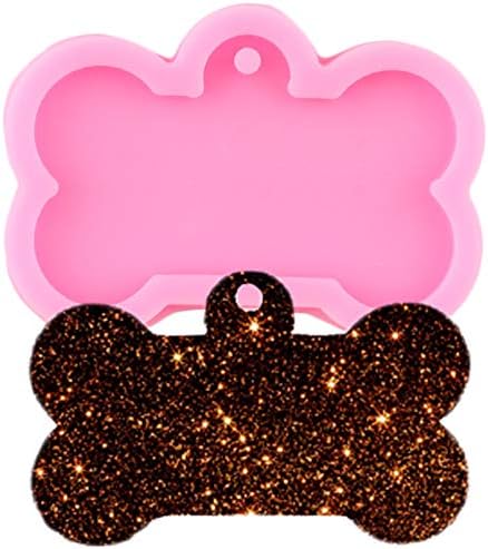 ESEENS 8 Pack Shiny Bone Shape Tag Resin Mold Dog Bone Shape Handmade Keychain Silicone Mold For Resin Epoxy Mold Round Tag Pendant Keychain Mold Tag Mold