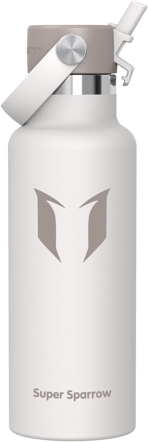 Super Sparrow Insulated Water Bottle - 17 Oz / 25 Oz / 32 Oz - Standard Mouth FlipFlow Flask - BPA Free, Leak Proof Drink Bottle- Ergonomic Straw Water Bottles for Work, Gym, Travel, Sports