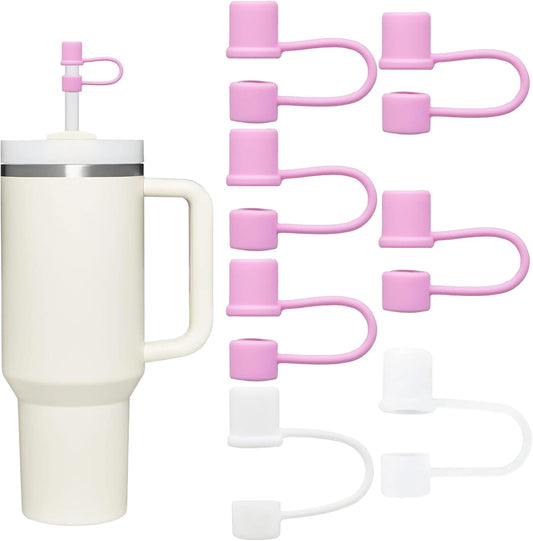 Straw Toppers for 10mm/0.39inch Diameter Straw Cover, compatable for Stanley/Owala Tumblers, Food Grade Silicone. (5pcs-Basics-Purple)