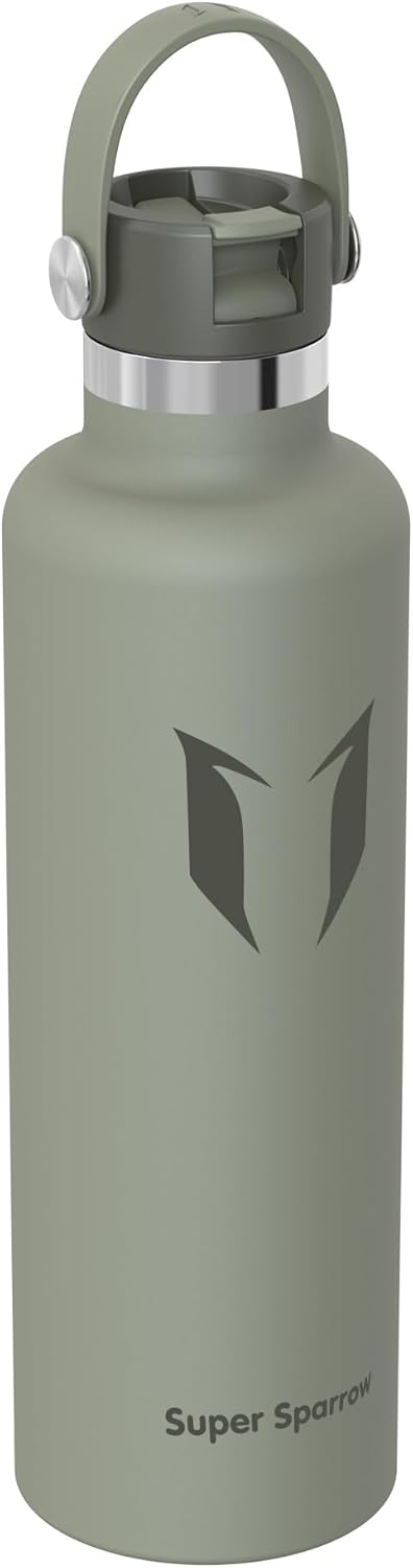 Super Sparrow Insulated Water Bottle - 17 Oz / 25 Oz / 32 Oz - Standard Mouth FlipFlow Flask - BPA Free, Leak Proof Drink Bottle- Ergonomic Straw Water Bottles for Work, Gym, Travel, Sports